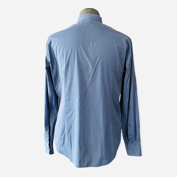 HUGO BOSS Blue Button Front Long Sleeve Slim Fit Men’s Cotton Dress Shirt - Picture 3 of 6